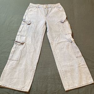 Light Wash Blue Denim Baggy Cargo Style Jeans